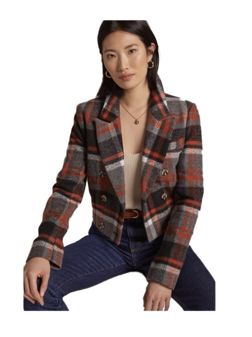 Favorite Daughter Parry Plaid Cropped Blazer Size Large